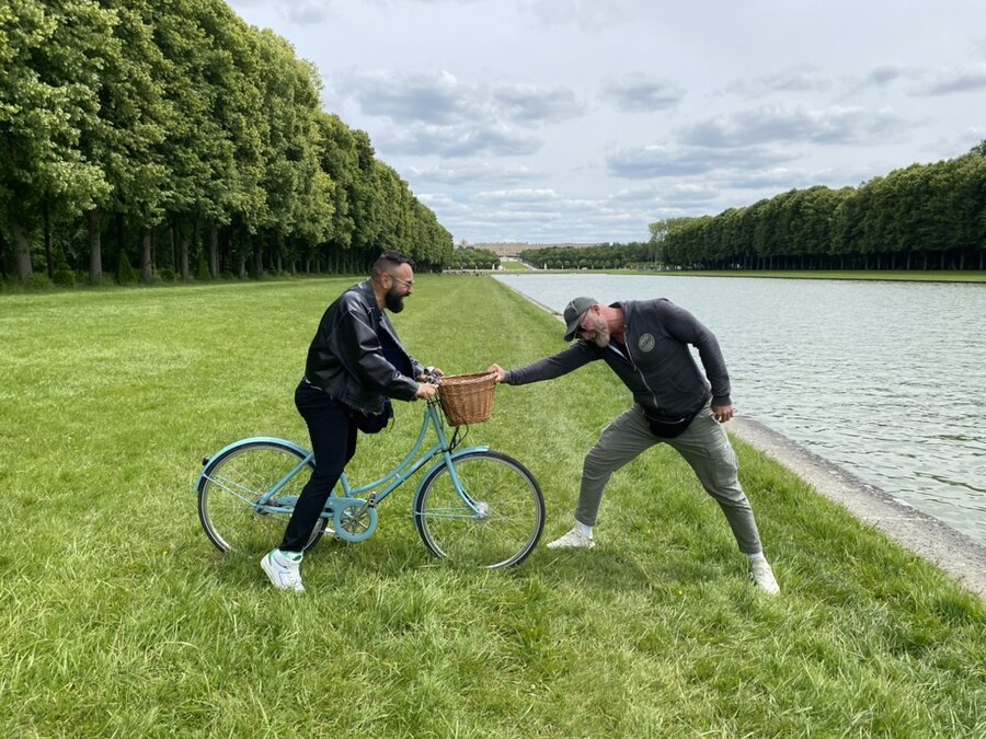 Court and Daniel with bicycle, Versailles